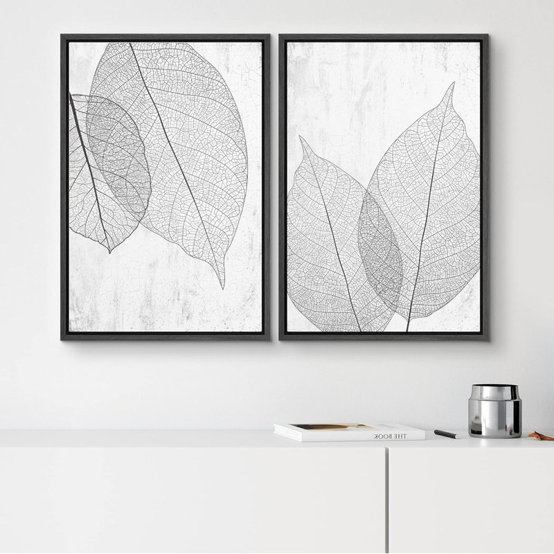 «Marine Blue Mid Century Modern Minimalist Abstract Shapes», 2 pièces sur toile, Cadre noir, H 24 po x l 16 po