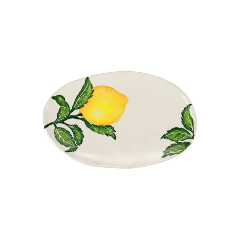 Yellow Ceramic Oval Platter with Lemon Design