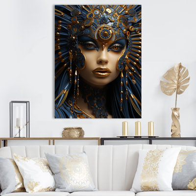 Gold Queen Nefertiti Of Egypt Portrait III - African American Woman Wall Art