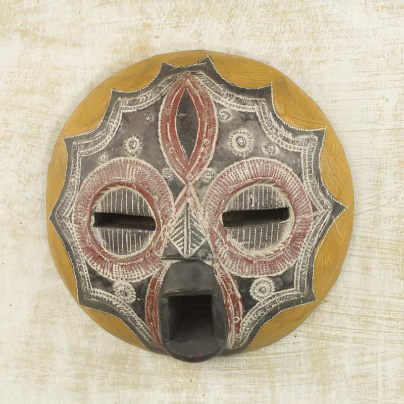 Décoration murale masque de feu en bois africain