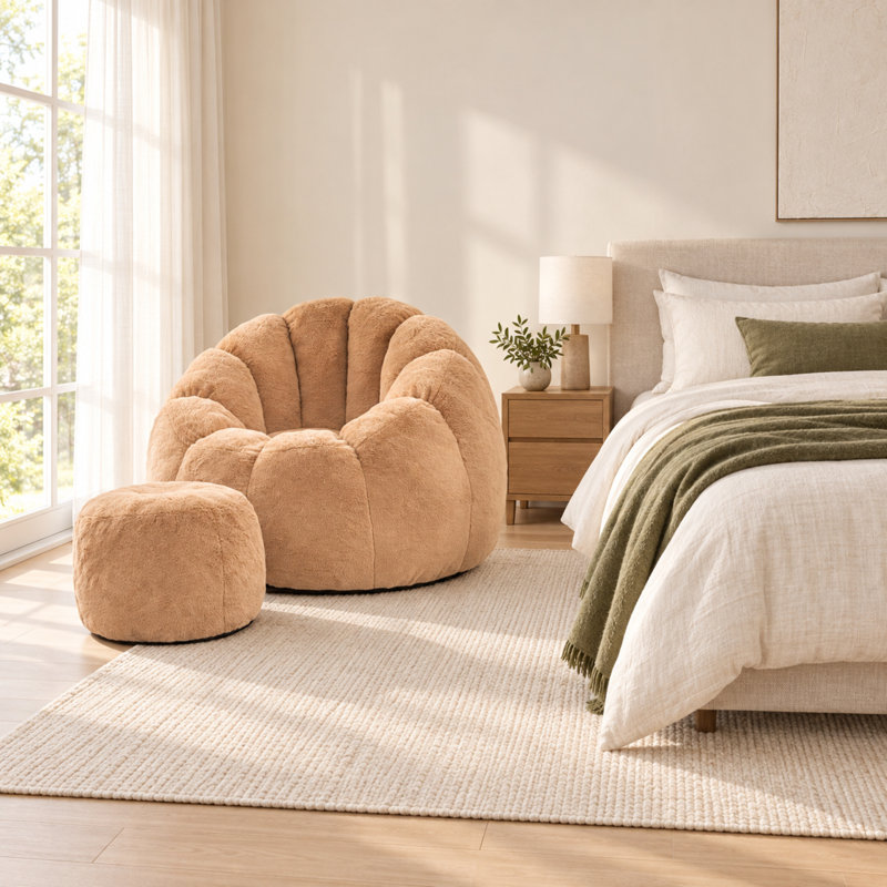 Fauteuil à billes avec coussin de compression 40 po Compression, Velours kaki