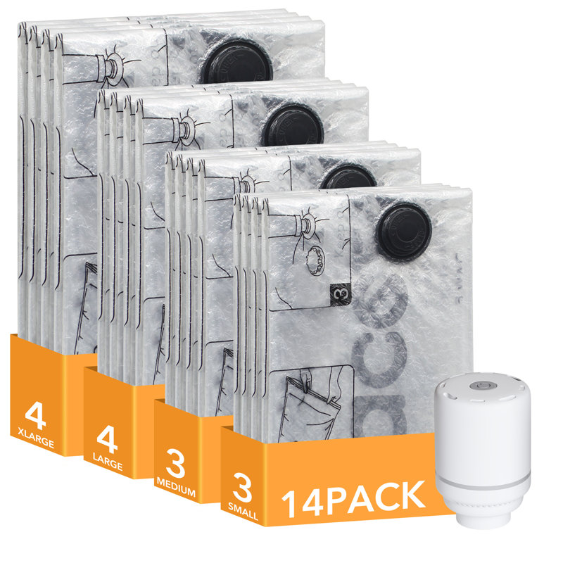 14-Pack Vacuum Storage Bags with Electric Air Pump, Space-Saving Compression Sealer Bags for Comforters, Blankets, Pillows, Bedding & Clothes