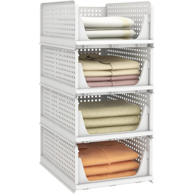 Rebrilliant Stackable Plastic Storage Basket, Foldable Closet Organizers And Storage Bins 4 Pack Drawer Shelf Storage Container For Wardrobe Kitchen Bathroom Office Dorm