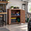 Banc d'extérieur en bois massif avec armoire de rangement et plateau en métal-690870556