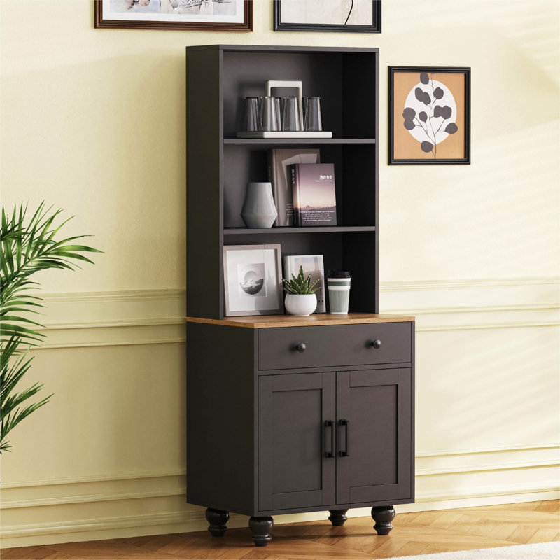 Storage Cabinet with Adjustable Shelves, 5 Tier Bookshelf with Drawer, Black