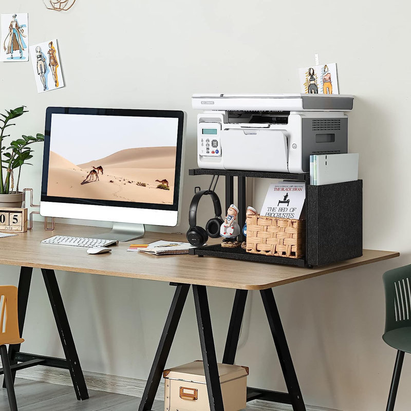17'' W 1 Printer Stand with Wheels, Black