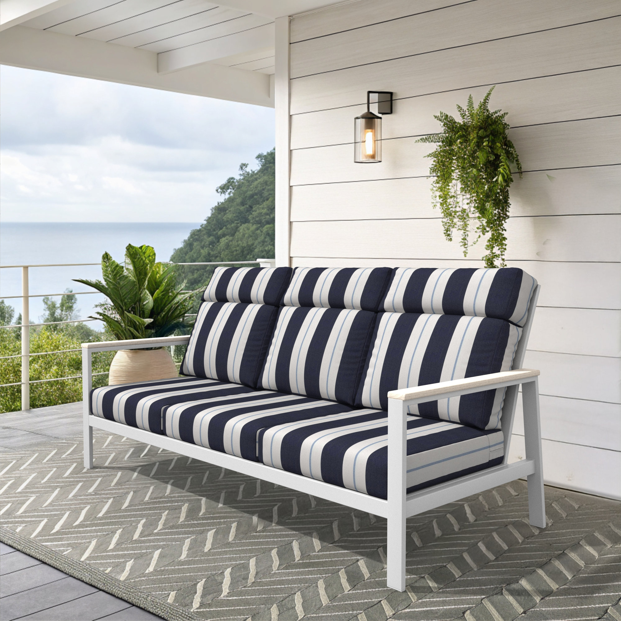 Townsend Metal Outdoor Sofa With Sunbrella Cushion, Sunbrella Relate Harbor