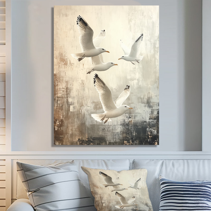 Mouettes planant au bord de la mer - Décoration murale en métal Oiseaux côtiers, H 40 po x l 30 po
