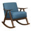 Chaise berçante en bois de noyer foncé Brockenhurst avec revêtement en tissu bleu et espace de vie moderne d'une hauteur de 33,41 po
