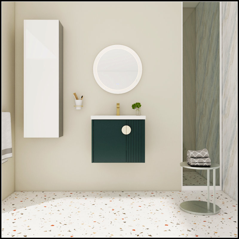 Meuble-lavabo compact avec lavabo en céramique, pour les petites salles de bain et un rangement efficace, Vert, 24"