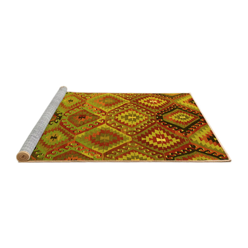Tapis contemporain 841 jaune lavable à la machine, Carré 4 pi