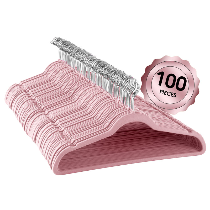 Cintre anti-dérapant en plastique à profil mince velours Haings, Rose