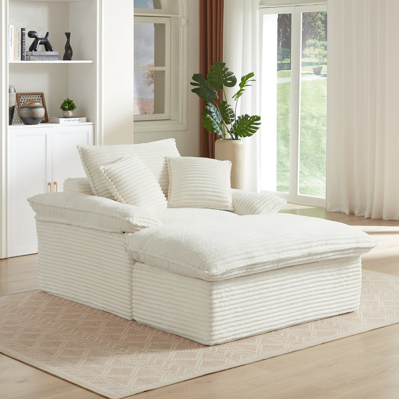 Canapé 51,77 pouces moderne à siège rembourré et à compression avec repose-pieds unique, chaise longue, Blanc
