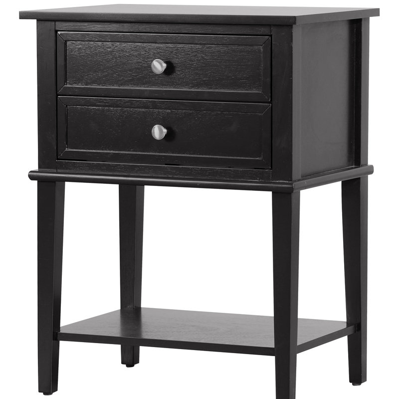 Marydel 2 Drawer Mid Century Modern Nightstand Bed Side Table Wood Nightstand Small Dresser For Bedroom, Black
