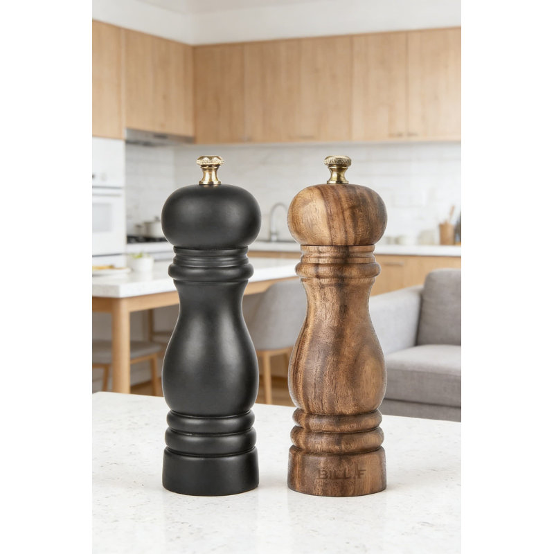 Ensemble réglable de moulins à sel et à poivre en céramique réglables de 2 po, 7 pouces avec design en bois d'acacia rustique pour les épices fraîchement moulues