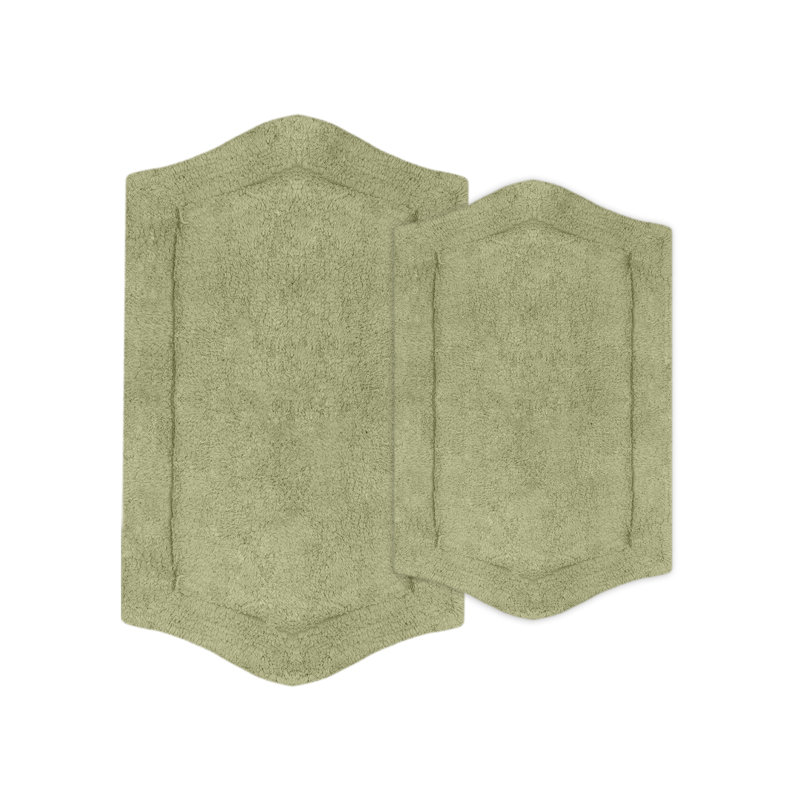 Morissette 100% Cotton Bath Rug, Non-slip, Absorbent, Machine Washable, Quick Dry 2 PCs set (21x34 / 24x40), Vert