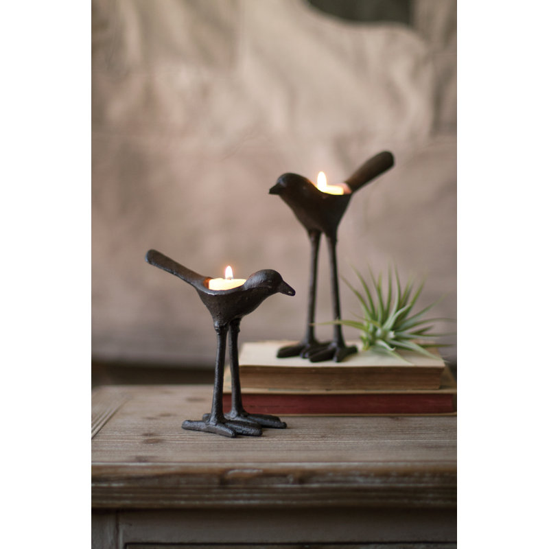  Ensemble de 2 supports à thé rustiques en fonte pour oiseaux, H 7 po