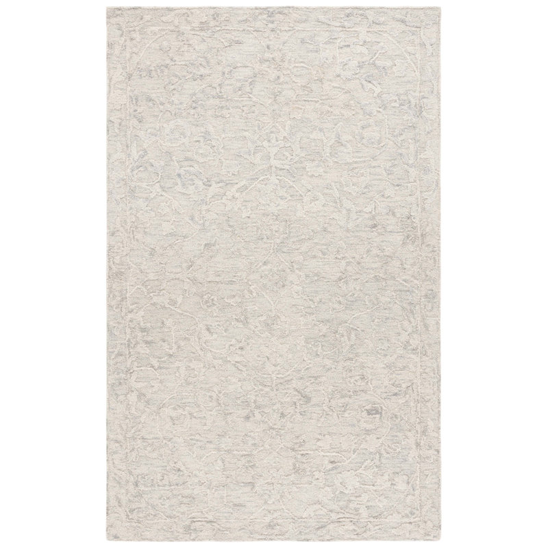 Abstract 285 Hand Tufted Wool/Cotton Floral Rug in Light Gray/Ivory, Rectangle 4' x 6'