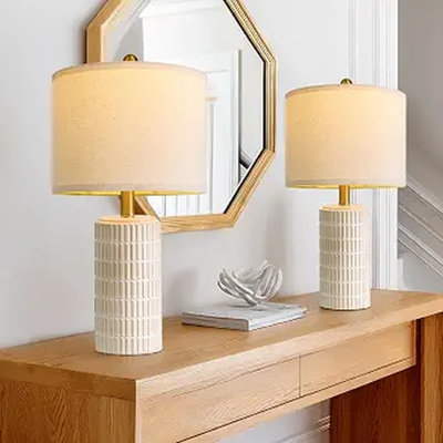 Lot de 2 petites lampes de table modernes en céramique PoKat (53 cm) pour chambre à coucher, blanches