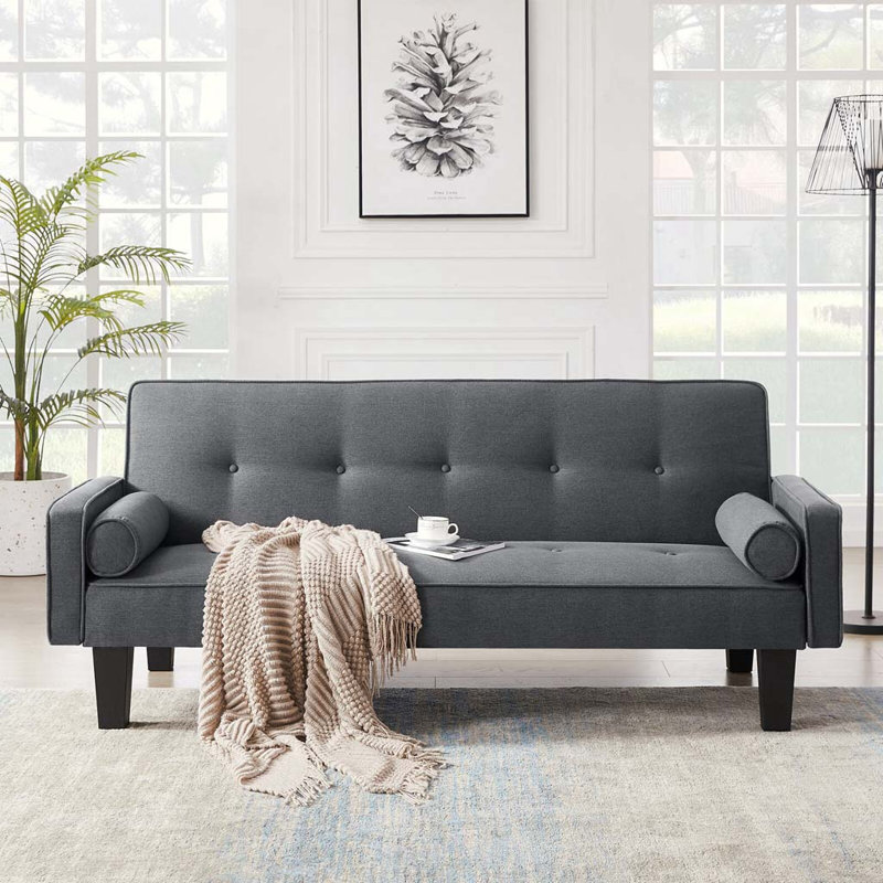 Canapé à accoudoirs carrés 71,65 po, Mélange de polyester gris foncé