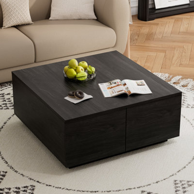 Table basse 33,25 po carrée avec 4 tiroirs, conception compacte pour les petits espaces de salon