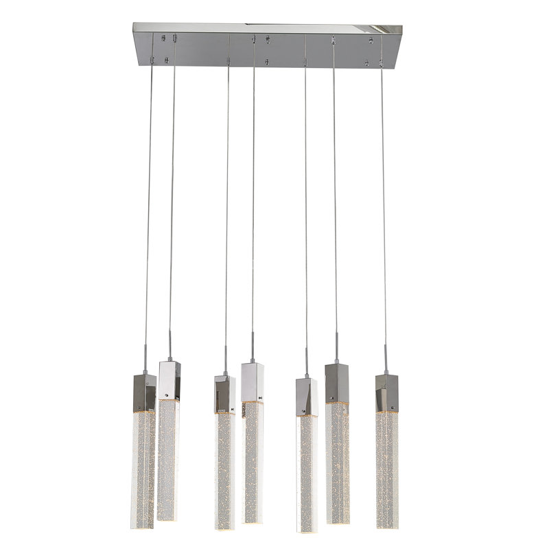 7 - Light Kitchen Island Rectangle Chandelier with Crystal Accents, Chrome
