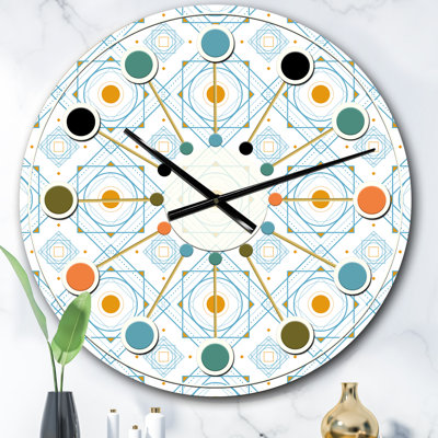 Retro Minimal Patttern in Orange and Bluye - Mid-Century Modern wall clock