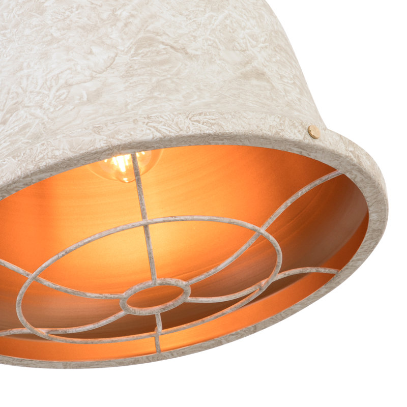 Delal 1 - Light Unique Dome Pendant with Wrought Iron Accents, White