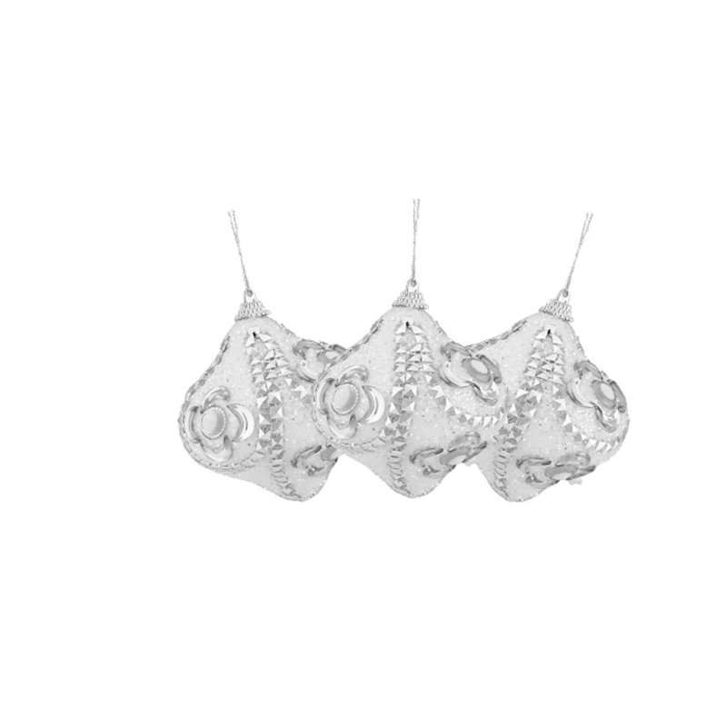 Ornements de Noël en oignon scintillants incassables 3 carats blanc et argent 3 po