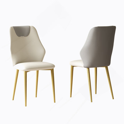 Ensemble de 2 chaises de salle à manger, sièges en cuir de polyuréthane de haute qualité, avec pieds en acier au carbone peints plaqués or et dossiers ergonomiques, convenant à la cuisine, à la salle à manger et au salon (blanc Miller + gris)