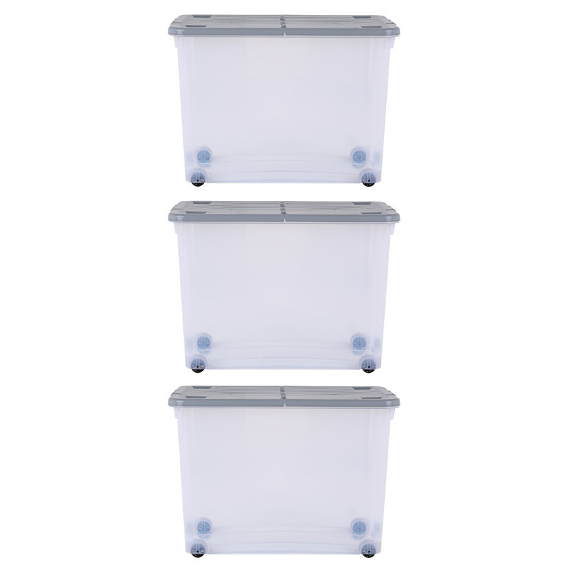 Wham 80L Box with Wheels & Folding Lid - Clear/Cool Grey