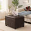 Repose-pieds de rangement 24 po avec couvercle à charnière en similicuir brun chocolat
