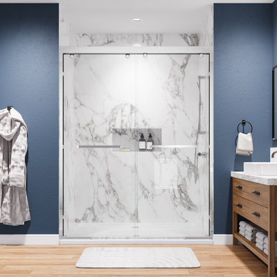 56"-60" W x 76" H Double Sliding Framed Shower Door with 5/16" Tempered Glass, Stainless Steel Accessories