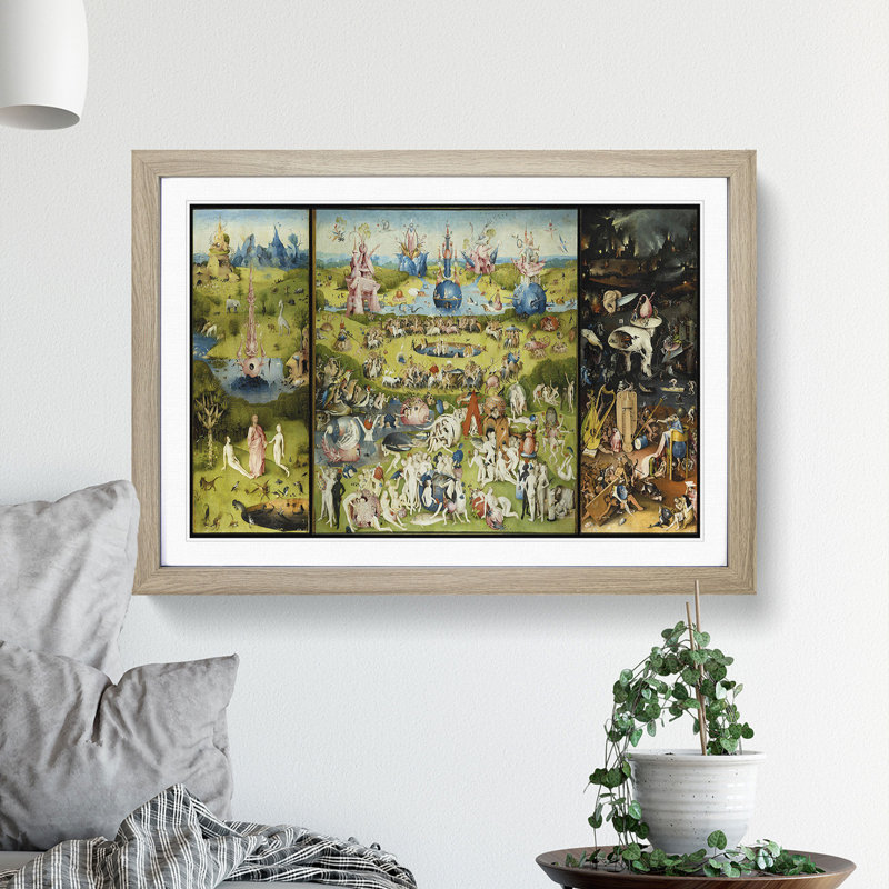 The Garden of Earthly Delights by Hieronymus Bosch - Picture Frame Painting, 36cm H x 48cm W x 2cm D, Oak