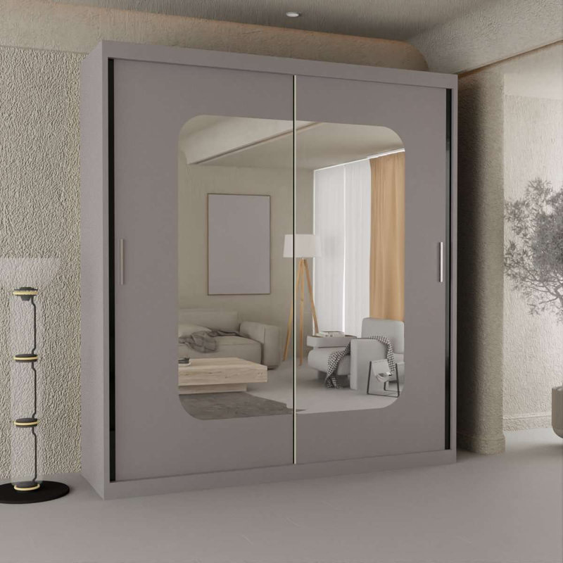 Cherith 2 Door Manufactured Wood Wardrobe, Grey, 217cm H x 150cm W x 62cm D