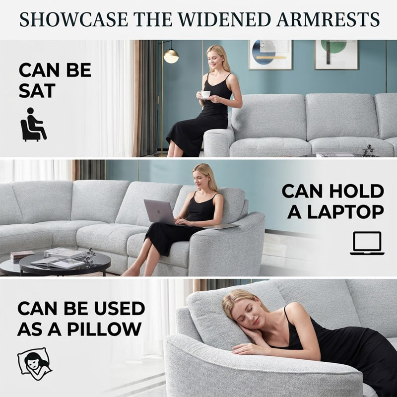 Luxurious 5-Piece Electric Power Reclining Sectional Sofa With Hidden Storage & Wireless Charging, Light Gray Polyester Blend