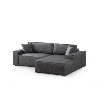 Canapé-lit de coin élégant, gris foncé, 102,4 po x 30,7 po x 66,9 po | Structure en bois de hêtre et en carton, tissu 100% polyester, mécanisme coulissant | Coussins en mousse souple et en silicone, nettoyage à sec | Parfait pour les salons élégants et les espaces invités