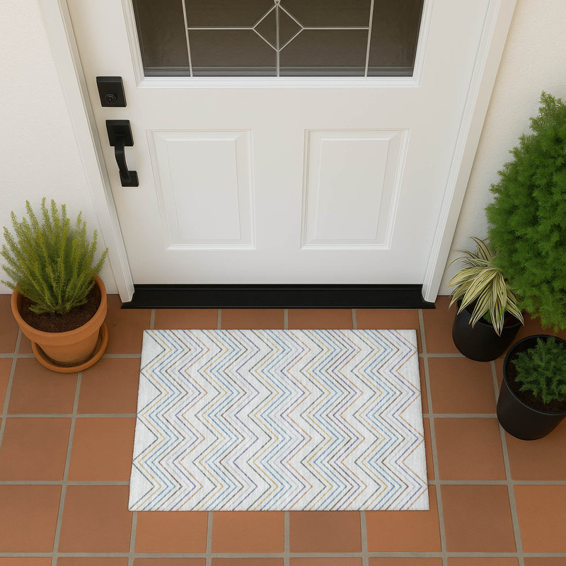Machine Washable Indoor/Outdoor Kerwin ACN2392 Stripes Rug, Rectangle 1'8" x 2'6"