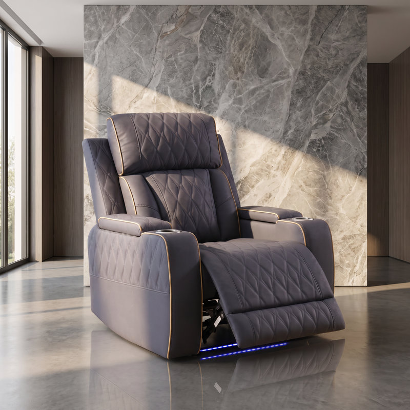 Fauteuil inclinable de cinéma maison 36 po électrique | Canapé inclinable en cuir synthétique avec porte-gobelets et lumières DEL