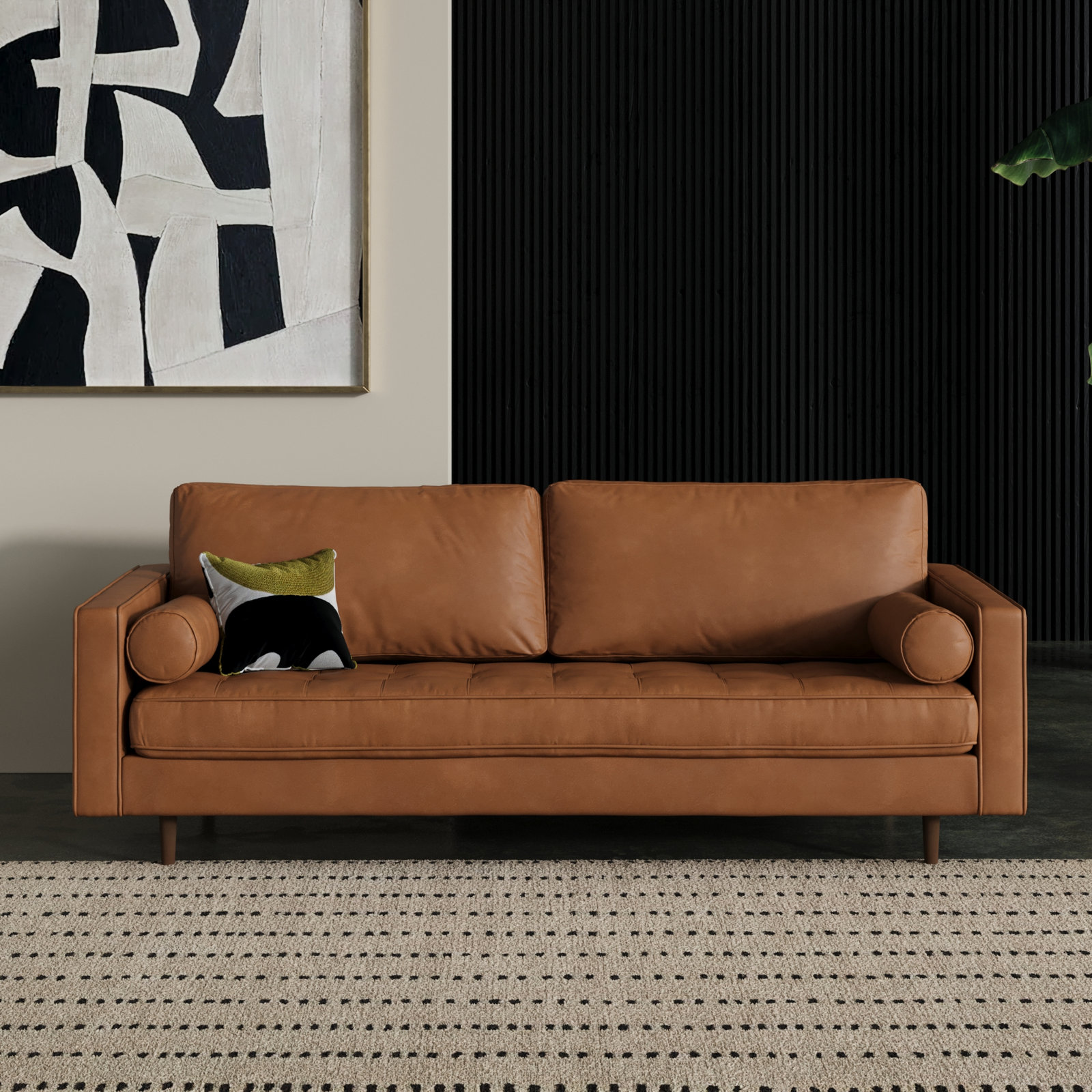Geo 84" Vegan Leather Sofa, Saddle Tan Vegan Leather