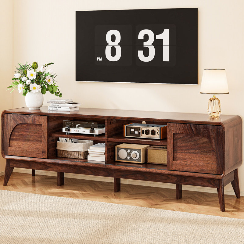 Meuble télé 70 po pour salon Mid-Century, Noyer