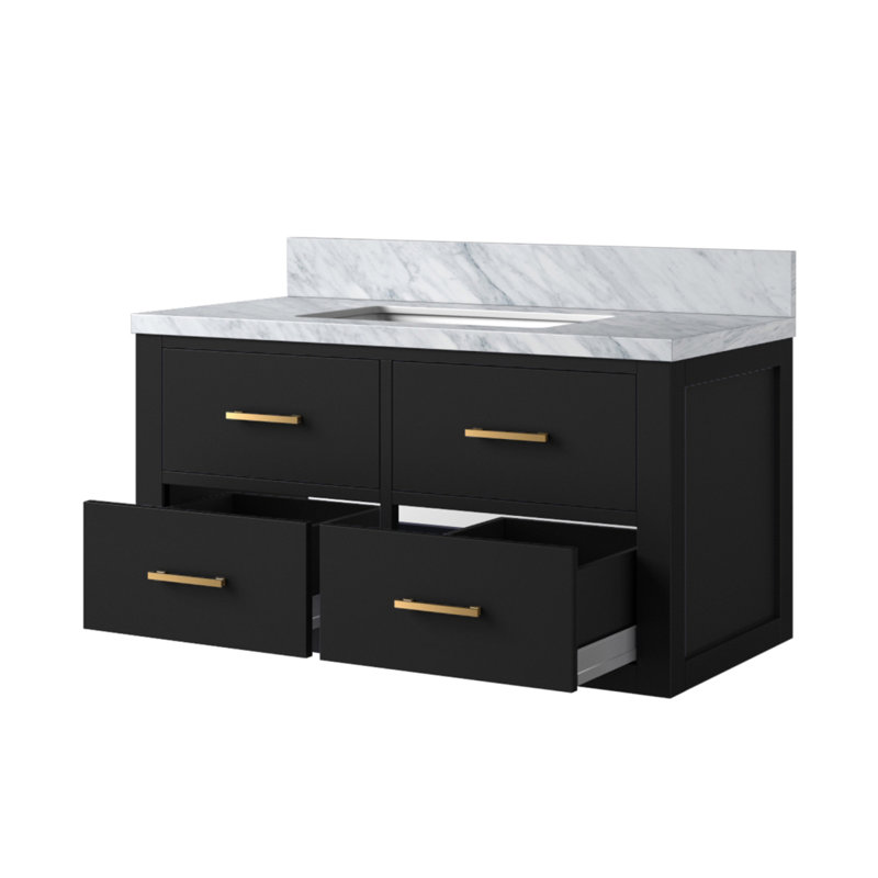 Meuble-lavabo simple noir 36 po X P 22 po D, avec plateau en marbre de Carrare, Noir