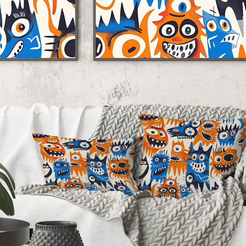 Coussin Childrens, H 16 po x l 16 po, Orange / bleu