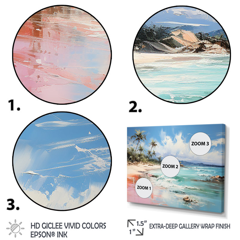 «Green Tropical Beach Escape III» - art mural bord de mer tropical, Cadre de coin argenté fermé, H 34 po x l 44 po x P 1,5 po