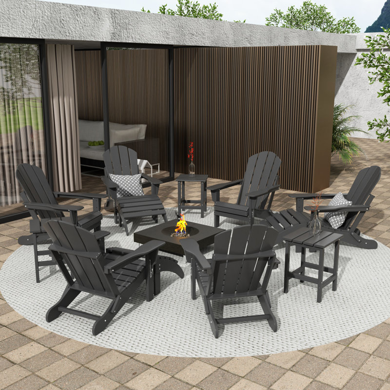 Laguna Foldable Outdoor Adirondack Chair With Ottoman, Dark Gray