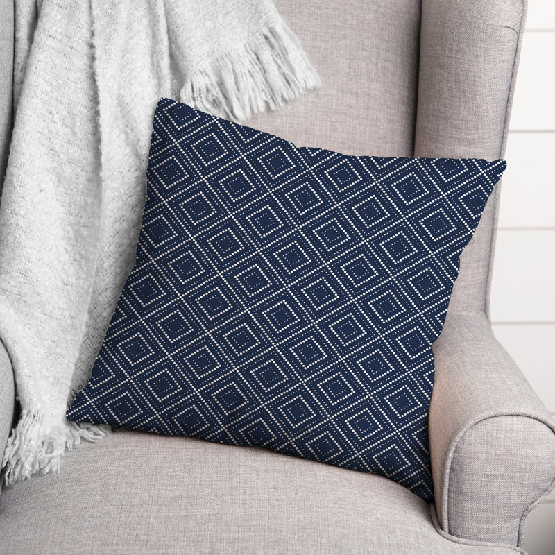 Housse de coussin carrée à motif de losanges d’extérieur, Bleu