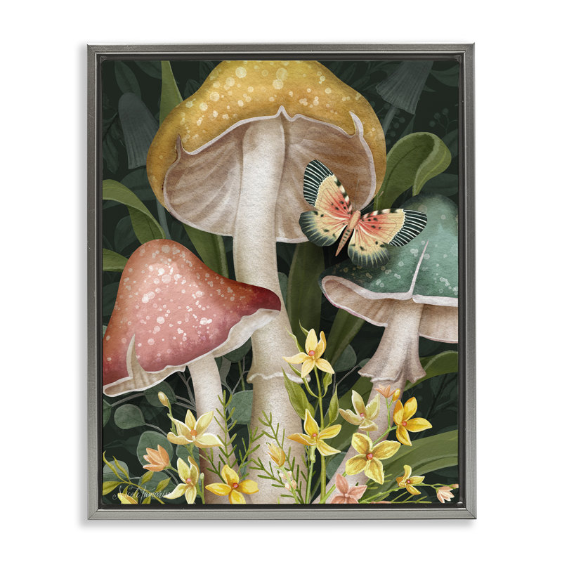 Cadre flottant champignon Midnight Garden, conception par Nicole Tamarin, Cadre flottant gris lustré, H 21 po x l 17 po