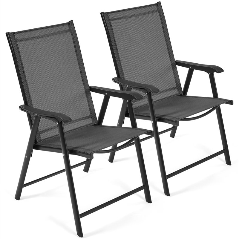 Folding Patio Dining Armchair, Black, 2