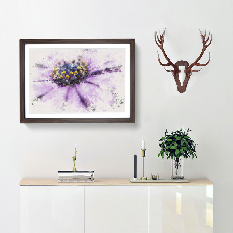 Pollen of a Purple Gerbera Flower - Picture Frame Graphic Art Print, 45cm H x 63cm W x 2cm D, Walnut Framed