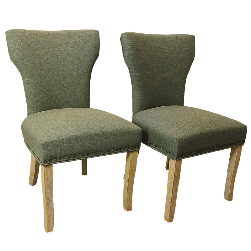 Chaise d'appoint Arriyana en tissu vert avec pieds naturels (ensemble de 2 pièces)